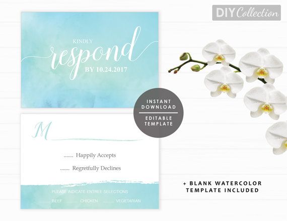 Beach RSVP Card Template, Watercolor RSVP, Destination Wedding RSVP