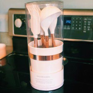 Williams Sonoma Silicone 5-Piece Tools with Copper Handles Set | Williams Sonoma Copper Handles, Tool Organization, Williams Sonoma, Steel Handle, Copper Color, Metal Finishes, Crock, Silicone, Sturdy