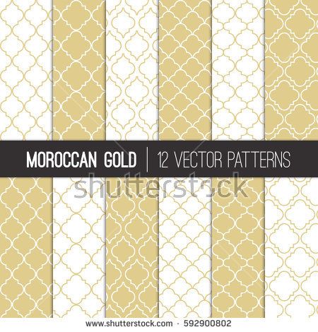 Moroccan Lattice Patterns in Gold Champagne and White. Modern Elegant Neutral Backgrounds. Classic Quatrefoil Trellis Ornament. Vector Pattern Tile Swatches Included. Gold Champagne, Lattice Pattern, Quatrefoil, Tile Patterns, Vector Pattern, Trellis, Moroccan, Swatch, Backgrounds