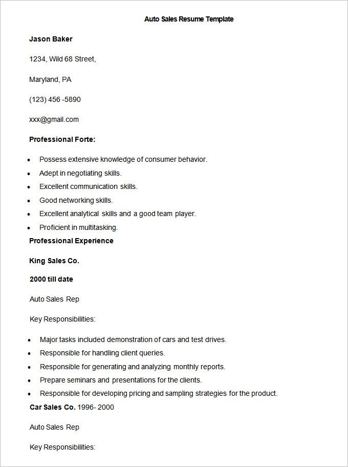 sample auto sales resume template write your resume much easier