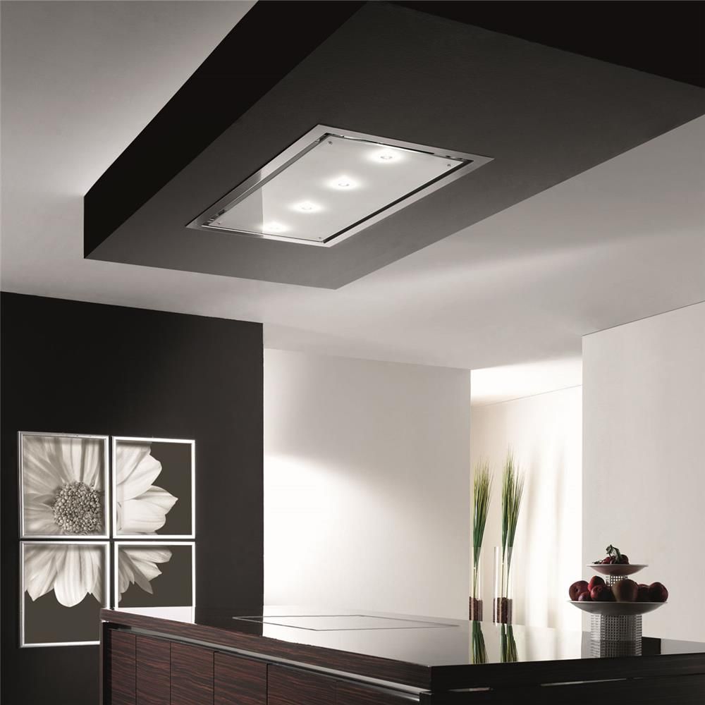 hotte plafonnier airone jupiter en verre blanc cuisine contemporaine cuisissimo cuisine contemporaine hotte cuisine hotte aspirante encastrable