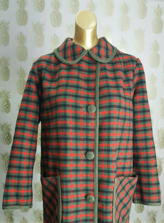 Size XS S Vintage Japanese Beige Coat Wool Japanese Checked 70/'s Coat