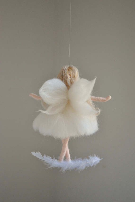 White Fairy Felted Doll Wool Ornament : Fairy on the feather #dollsdollsdolls