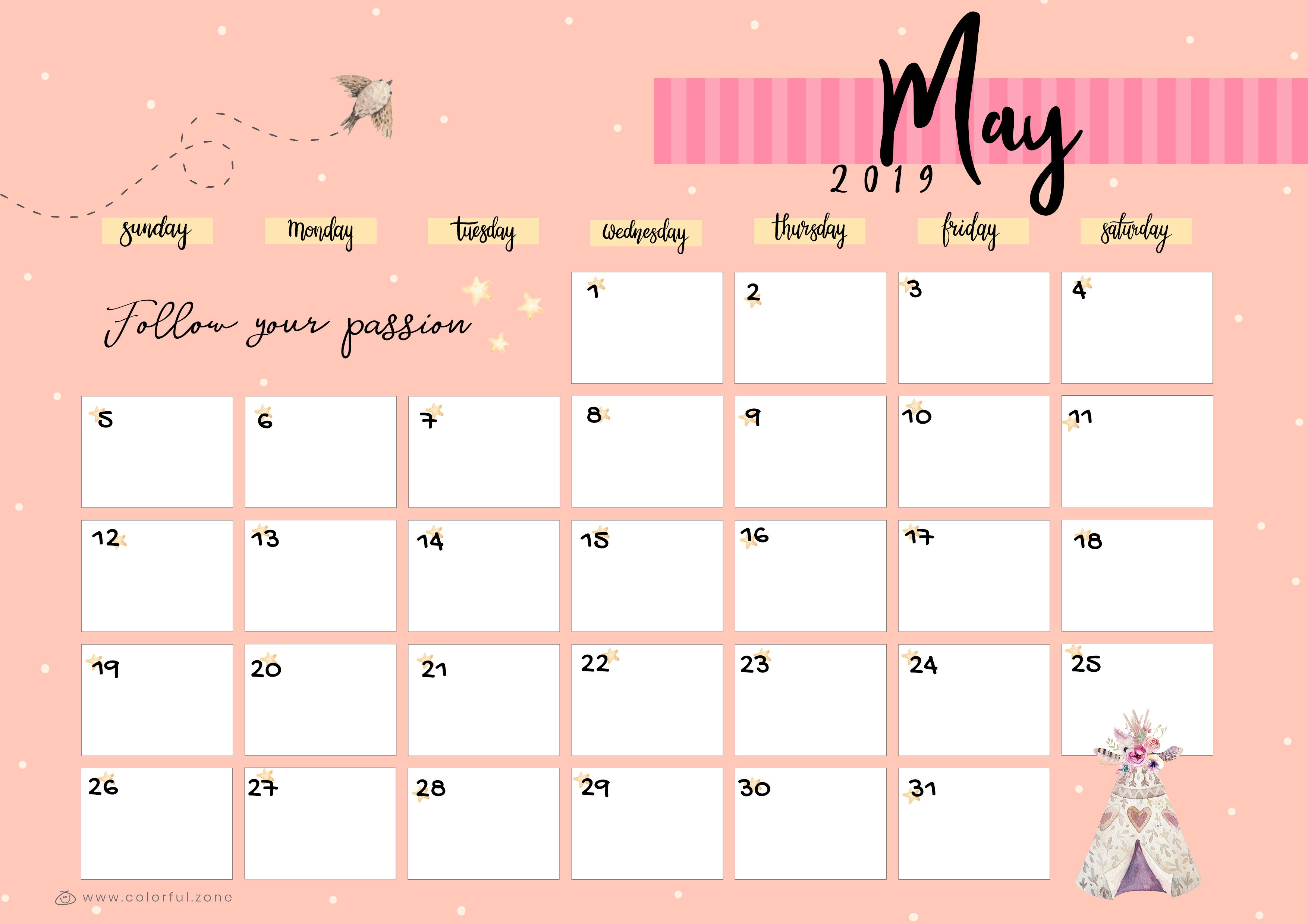 Free Printable Colorful Calendar 2019 Calendar 2019 Printable