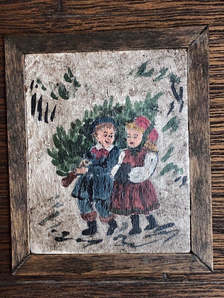 Victorian Christmas Girls Miniature Dollhouse Picture