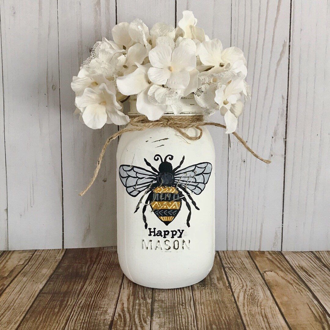 Bumble Bee Mason Jar Bee Happy Bank Bedroom Decor Birthday Gift Stocking Stuffer Baby Shower Gift By T Mason Jar Diy Honey Bee Decor Mason Jar Crafts Diy