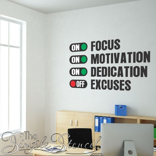 Focus Dedication Motivation ON Excuses OFF Wall Art Decals - - #Art #Decals #Dedication #Excuses #F...