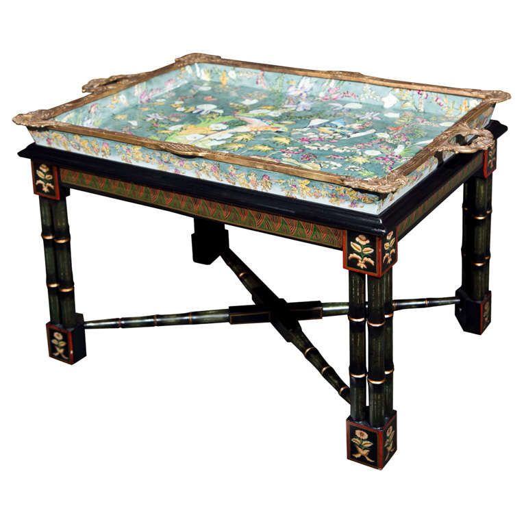 Porcelain Tray Mounted as Coffee Table