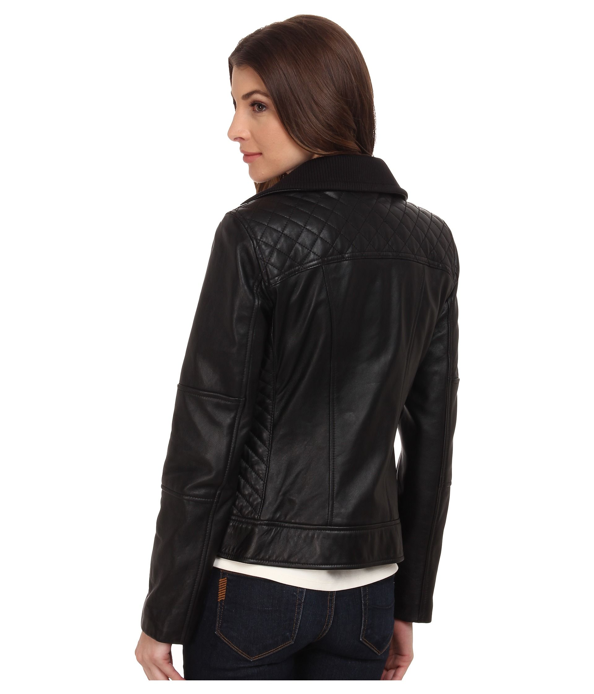 Cole haan single breasted leather zip jacket