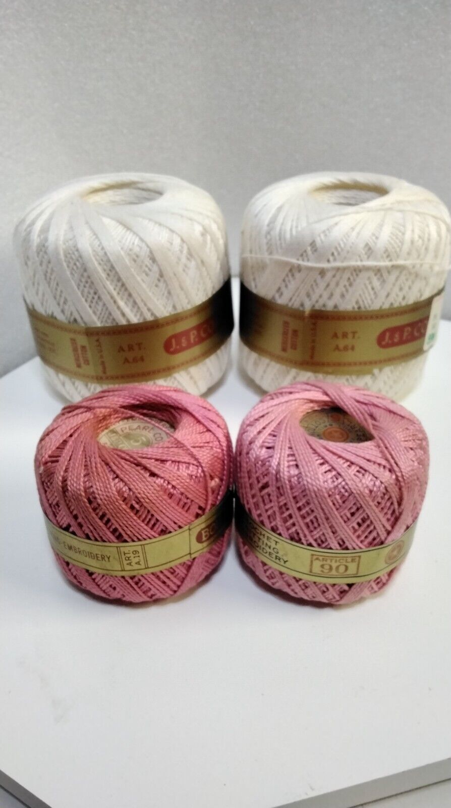 J. & P. COATS STAR Peral & Memorized Cotton Knitting Crochet Embroidery String 4 new rolls 2 - Boilfast ART.Artical 64. 250 yards each 1- Star Peral Cotton Article 90. 50 yards 1- j. & p. Coats Peral Cotton Article A.19 50 yards Vintage DansTnT Peral, 50 Yards, Knit Crochet, Rolls, Multi Color, Handmade Items, Embroidery, Star, Knitting