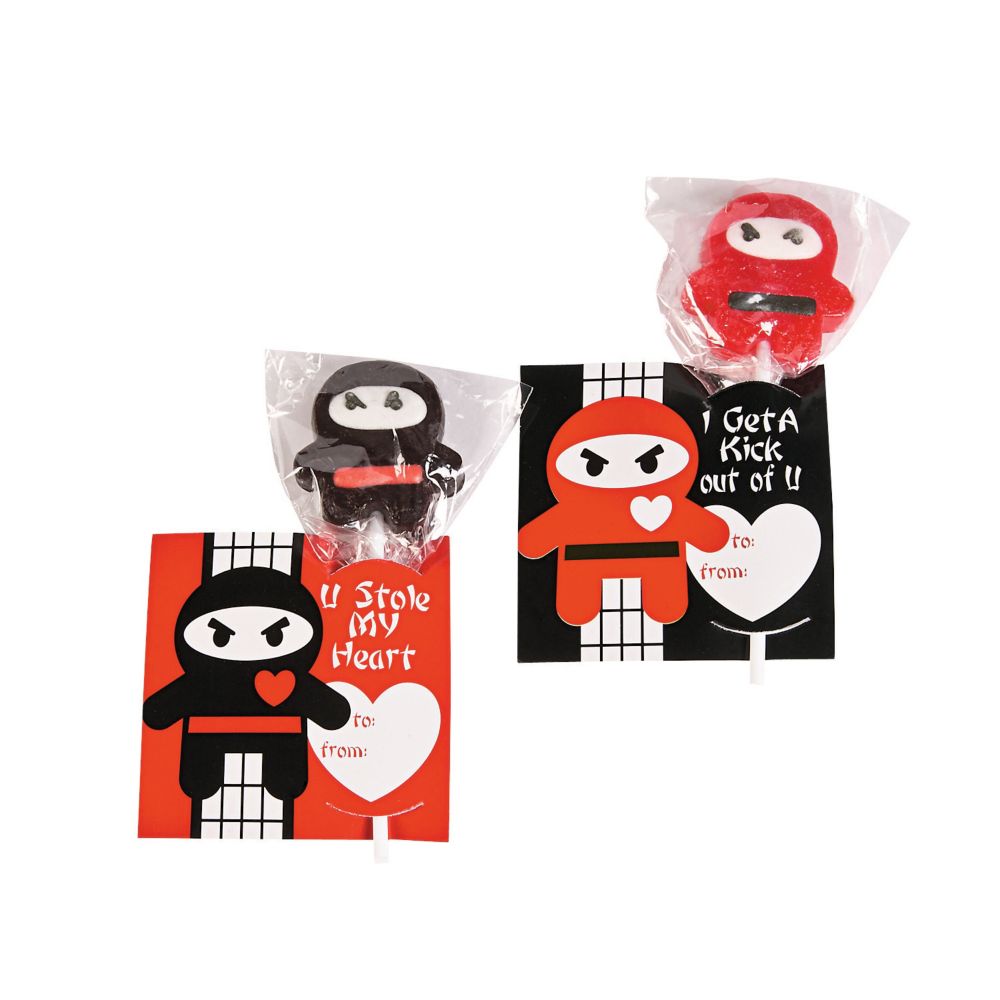 Valentine Ninja Lollipops with Cards | Ninja valentine, Valentine day
