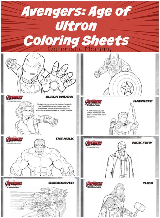 AVENGERS AGE OF ULTRON Coloring Sheets Avengers AgeOfUltron Cute