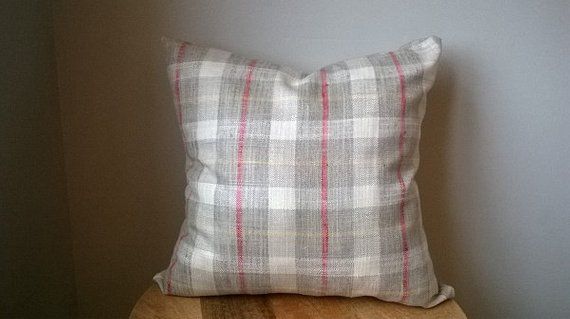 Vintage inspired Kilim fabric tribal Coral Cream Plaid Pillow Sham Coral