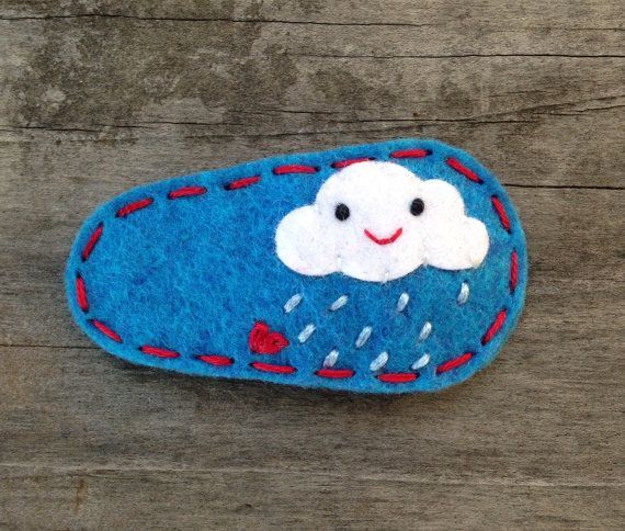 Felt hair clip, no slip, girls hair clip, baby hair clip, little rain cloud, wool felt