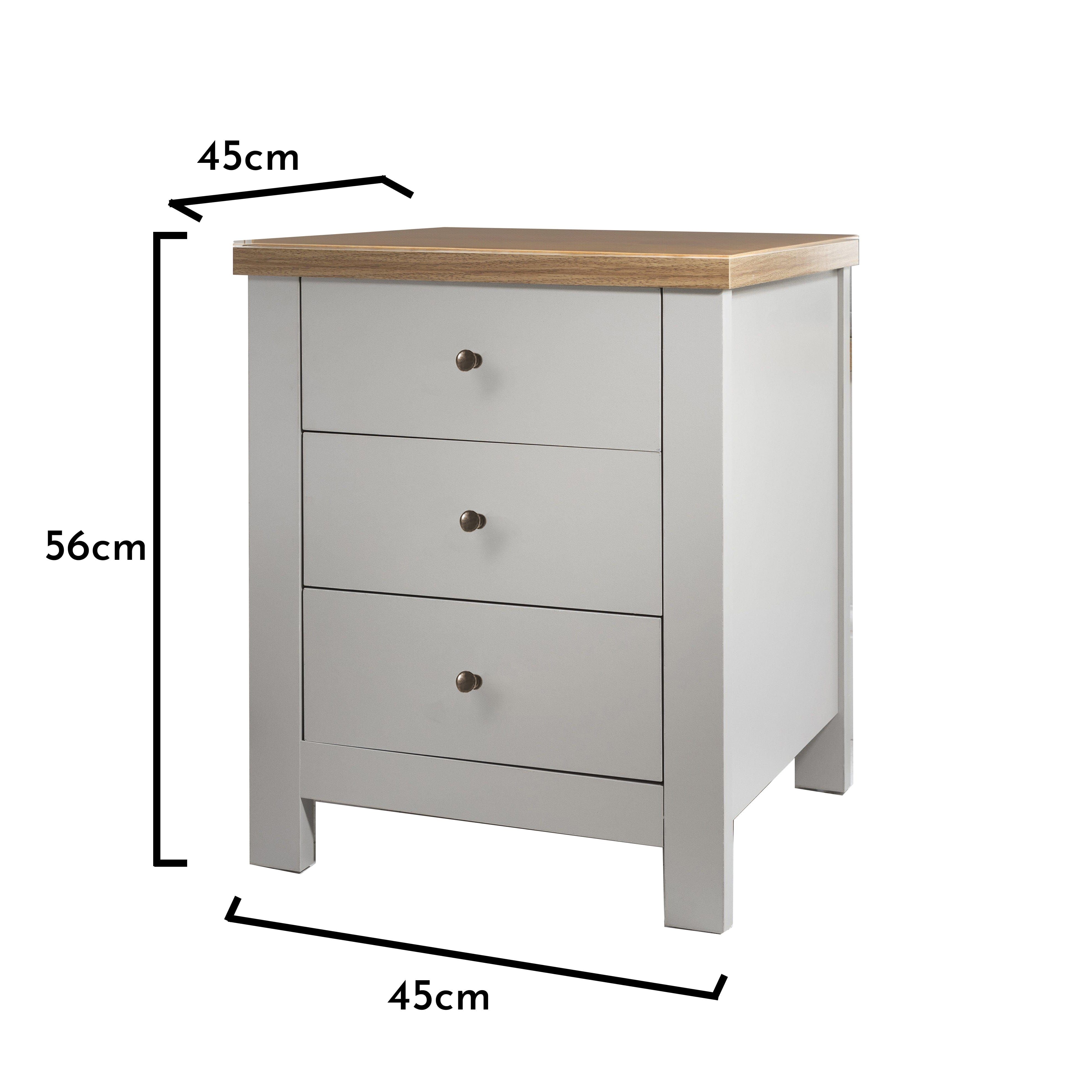 Bampton 3 Drawer Bedside Table Stone Grey Grey bedside