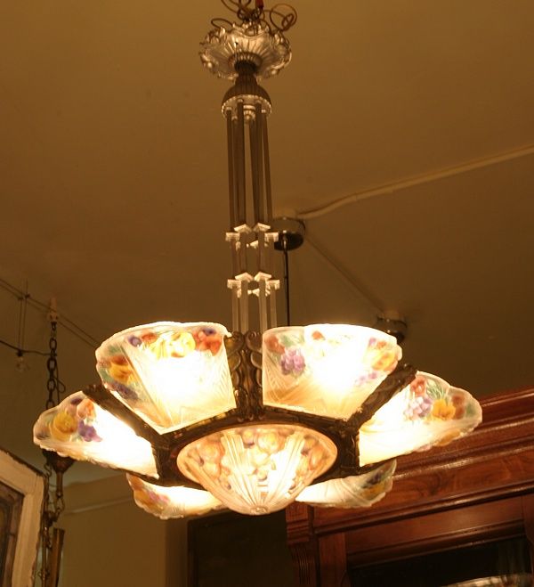 French Art Deco Chandelier Chandeliers & LIGHTING! Pinterest antique Tiffany lamps, Art Nouveau lamps and chandeliers, antique stained and beveled glass - French Art Deco Chandelier Chandeliers & LIGHTING! Pinterest