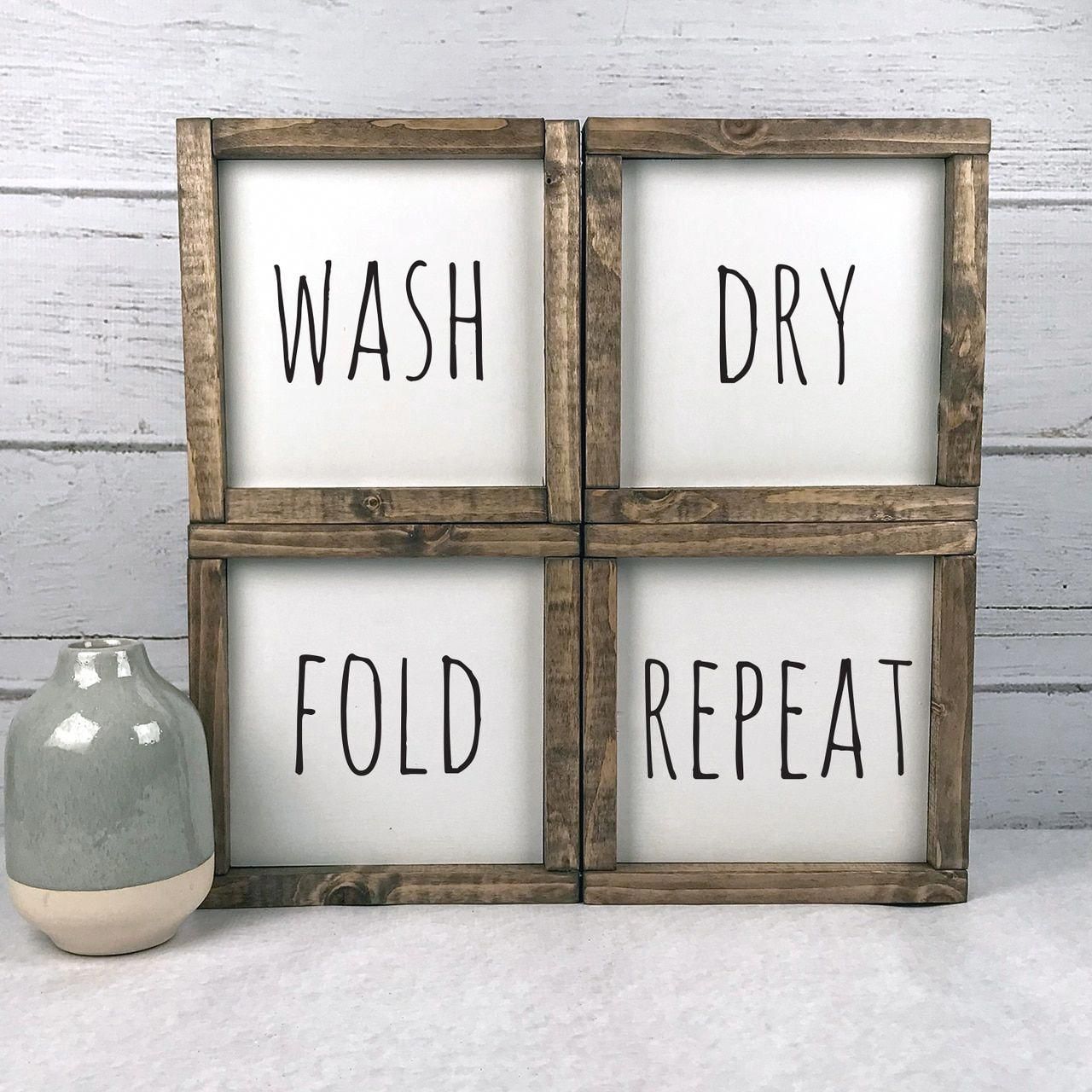 Set of 4 Farmhouse Laundry Room Signs Wash Dry Fold