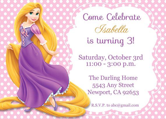 Tangled Rapunzel Invitation Disney Princess Kid S Birthday Party