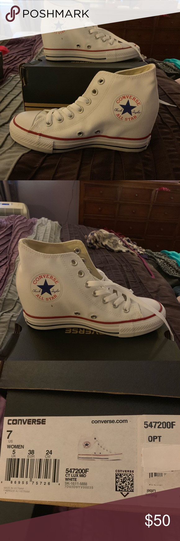 Converse Chuck Taylor All Star Lux Mid Converse Chuck Taylor All Star wedge women shoes. White. Never been worn. Original box. Converse Shoes Athletic...