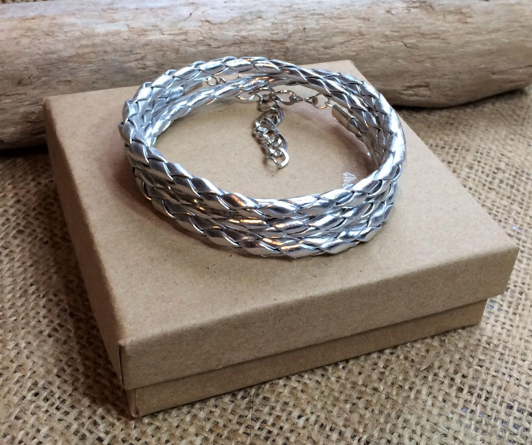Womens Metallic Silver Leather Bracelet Triple Wrap Leather | Etsy