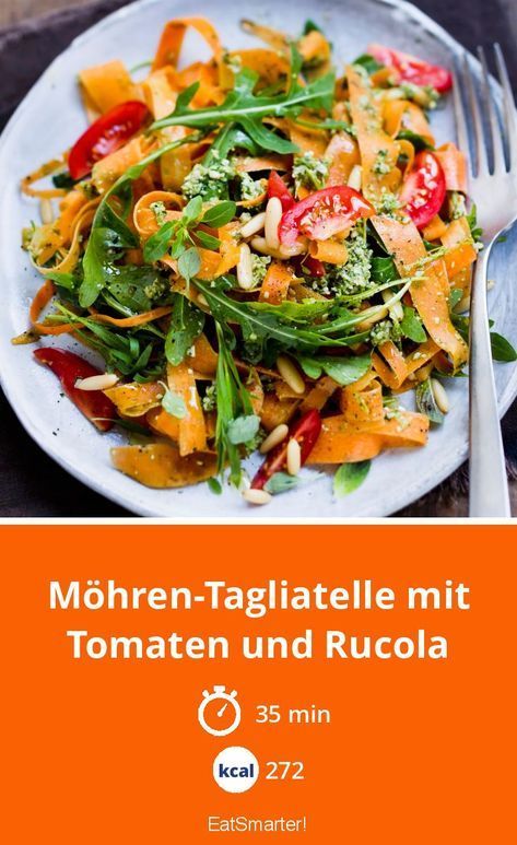 Möhren-Tagliatelle mit Tomaten und Rucola