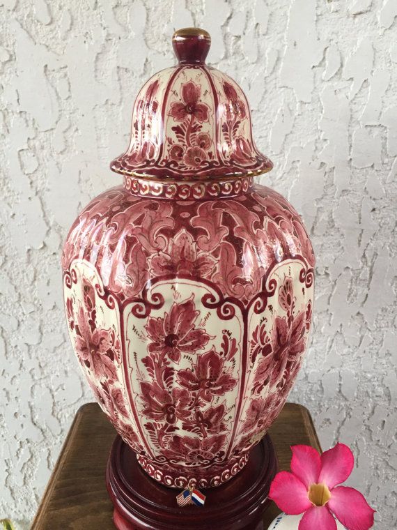 Regina Large Delft Red Ginger Jar Delfts Rood Deksel Vaas Orchid Rare Large Delft Red Orchid Ginger Jar By Guamantiquesnstuff
