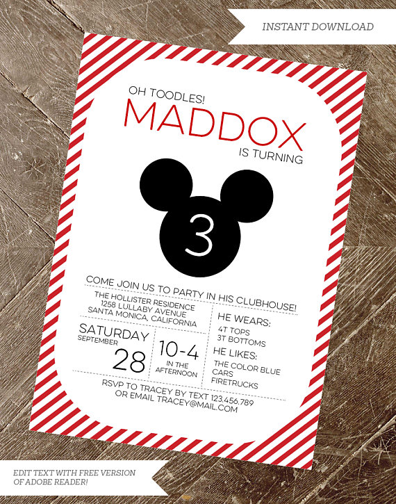 printable instant download mickey mouse invitation mickey mouse mickey mouse invitations diy