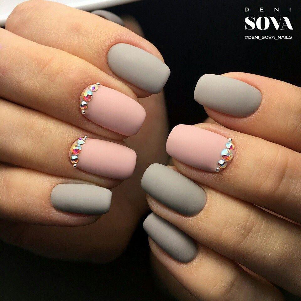 Pin By Jane On Nails Pinterest Manicure Matte Nailake Up Grey And Pink With Jewels Nail Art Fall Winter 2017