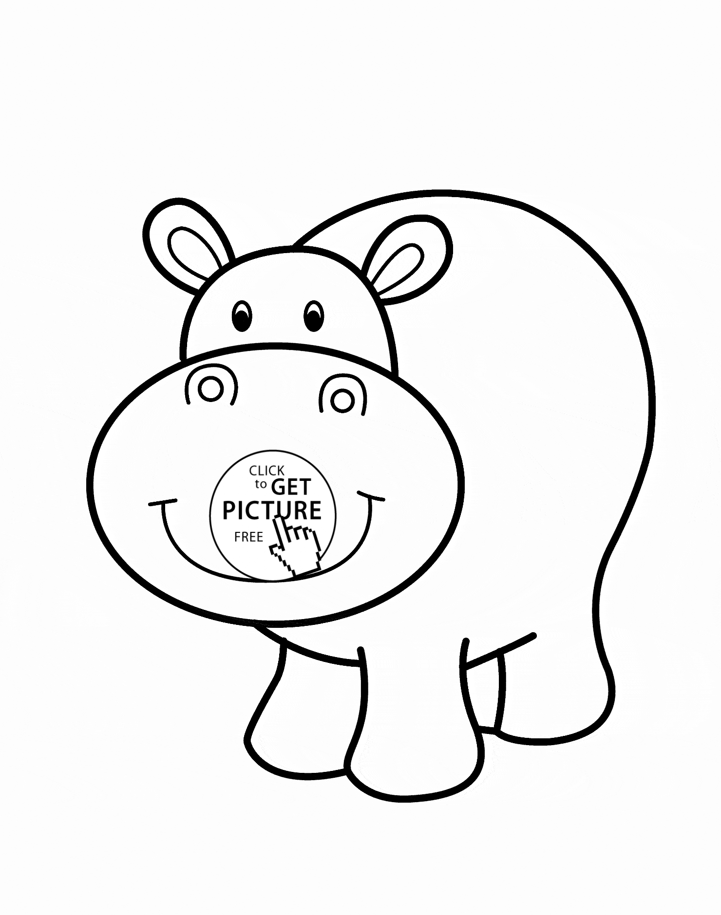 Little Hippo Smiling Animal Coloring Page For Kids Pages Printables Free