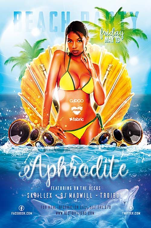 Aphrodite Beach Party Free Flyer Template - freepsdflyer