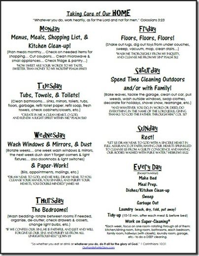 weekly home cleaning schedule