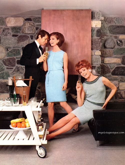 inspiration party 1967 60s mid century mcm fashion style blue inspiration party 1967 60s mid century mcm fashion style blue sheath dress pastel grey 2 piece top shell pencil skirt color photo print ad models magazine