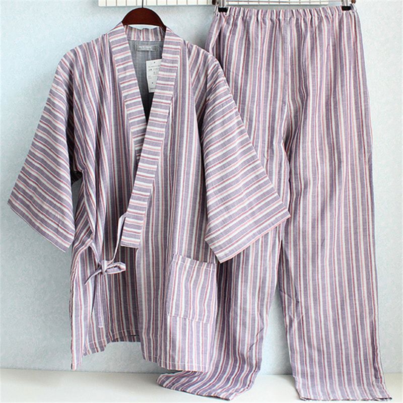 Men/'s Japanese Yukata Linen Kimono Shorts Pajamas Suits Nightwear Night Gown Set