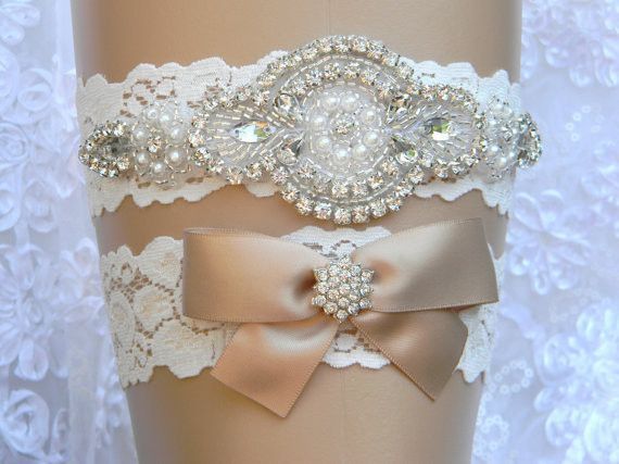 Embellished lace garter set Made to Order Krystal