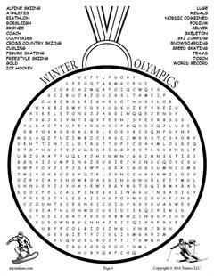printable winter olympics word search winter olympics