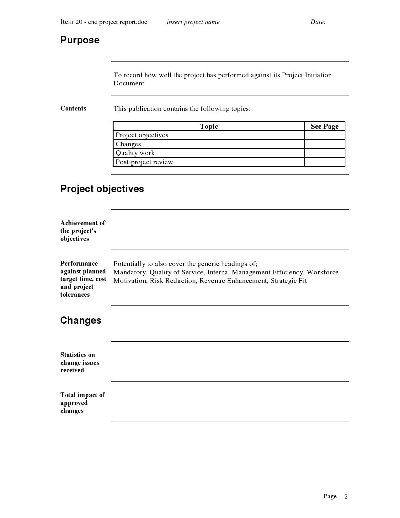 End of project report template Word free, Office word, Words