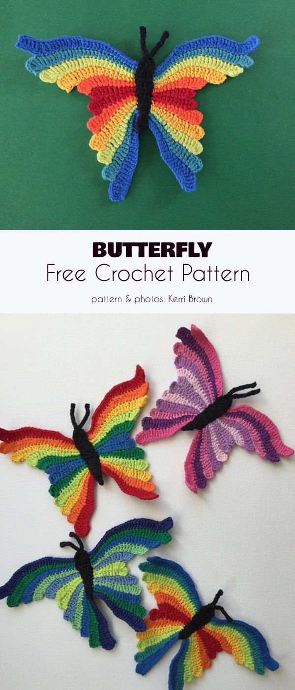 Butterfly Free Crochet Pattern #freecrochetpattern #crochetapplique #crochetbutterfly #crochetbutterflyapplique Crochet Butterfly Free Pattern, Crochet Applique Patterns Free, Crochet Motifs, Crochet Dishcloths, Crochet Flower Patterns, Crochet Designs, Crochet Flowers, Crochet Stitches, Knitting Patterns