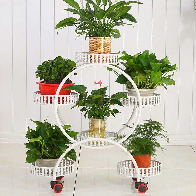 Portable Flower Stands With Wheels Metal Plant Holder Creative Stands With Wheels Metal Plant Holder
