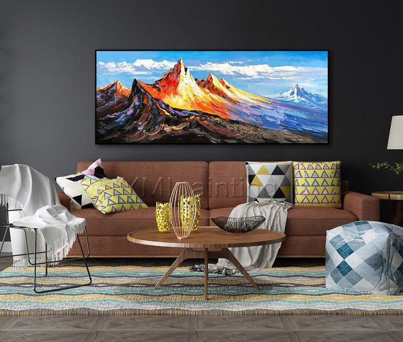 Mountains wall art painting on canvas Original art Mountains wall art painting on canvas Original art