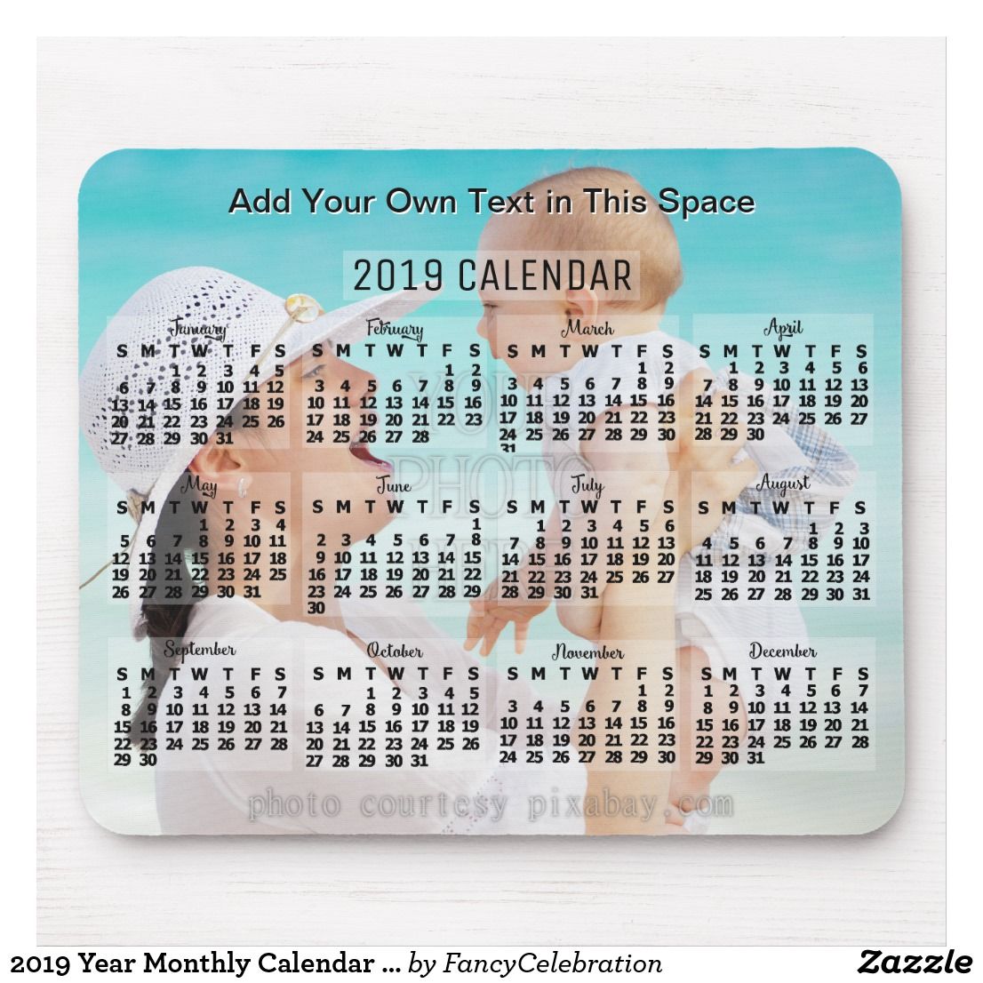 2019 year monthly calendar black add photo text mouse pad personalized monthly calendar