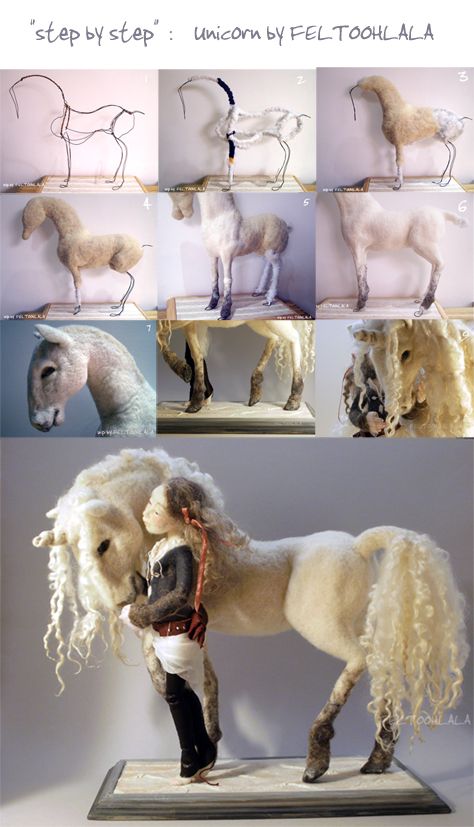 Needle Felting Kit Intermediate Unicorn Animal Needle Felting Easy Animal Felting Kit WoolPets White Horse Wool Craft