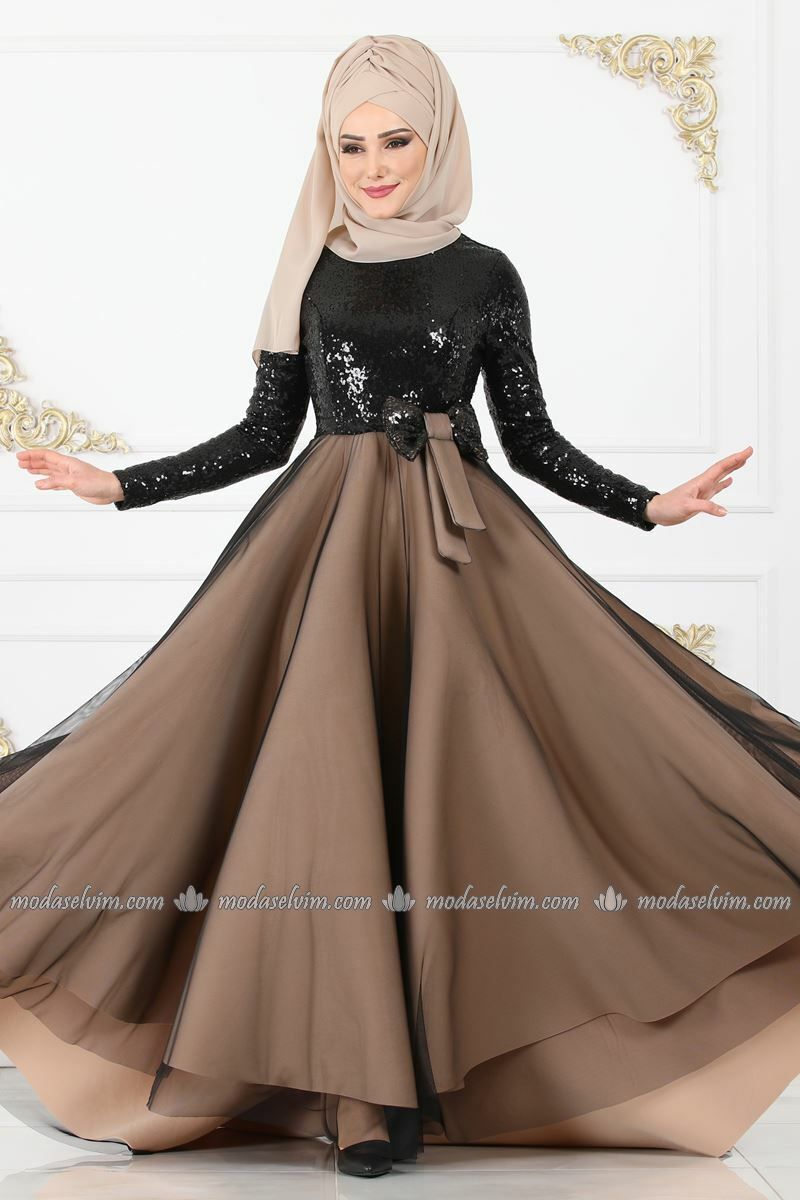 Moda Selvim Fiyonk Kemerli Abiye Pn2008 Vizon Elbiseler Elbise Kiyafet