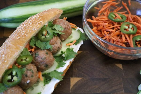Pork Meatball Sandwich Banh Mi Style Ayesha Curry Pork Meatballs Meatball Sandwich Ground Pork Meatballs