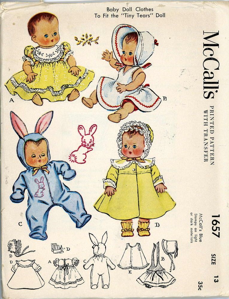 1657 Vintage Doll Clothes Pattern 13 inch Baby Dolls