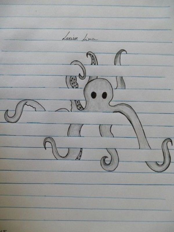 Illusionistic Between the lines Pencil Drawings of Animals Art Drawings Sketches Simple, Doodle Drawings, Drawing Tips, Drawing Drawing, Octopus Drawing, Good Drawing Ideas, Tattoo Drawings, Drawing Poses, Awesome Drawings