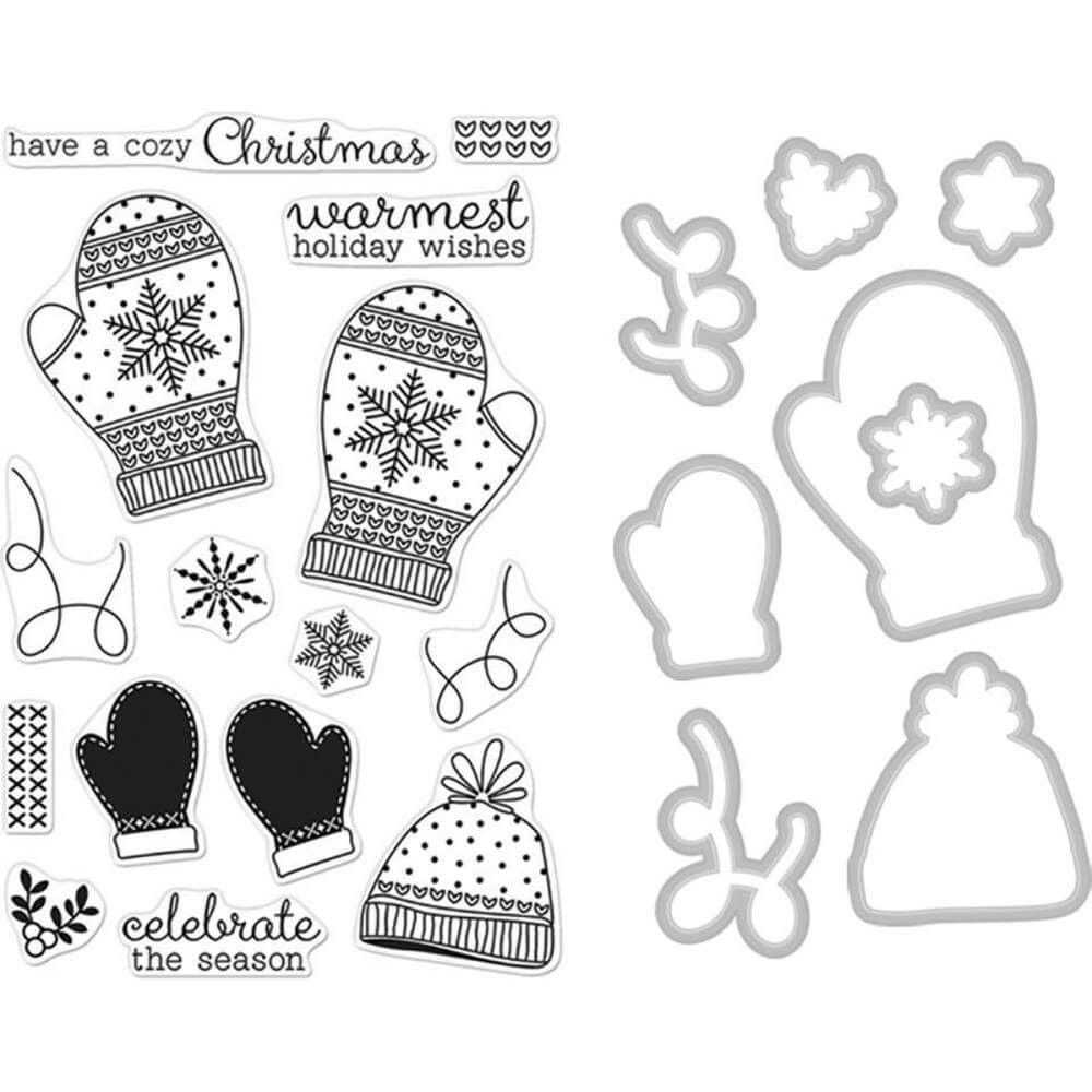 Troquel y sello acrílico Holiday Mittens