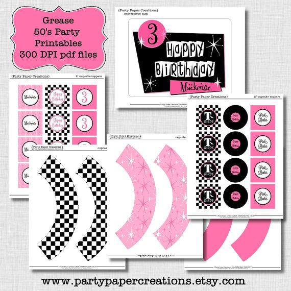 Decoration Ideas Grease Themed Party Part - 33: Party Printables - Grease Fifties Birthday Party Printable Decor - Personalized