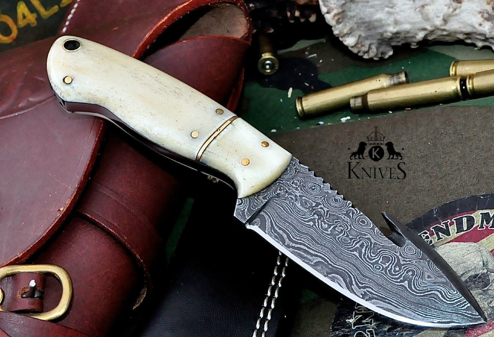 King 8 Gut Hook Handmade Skinning Hunting Knife Skinning Knife Knife Damascus Steel