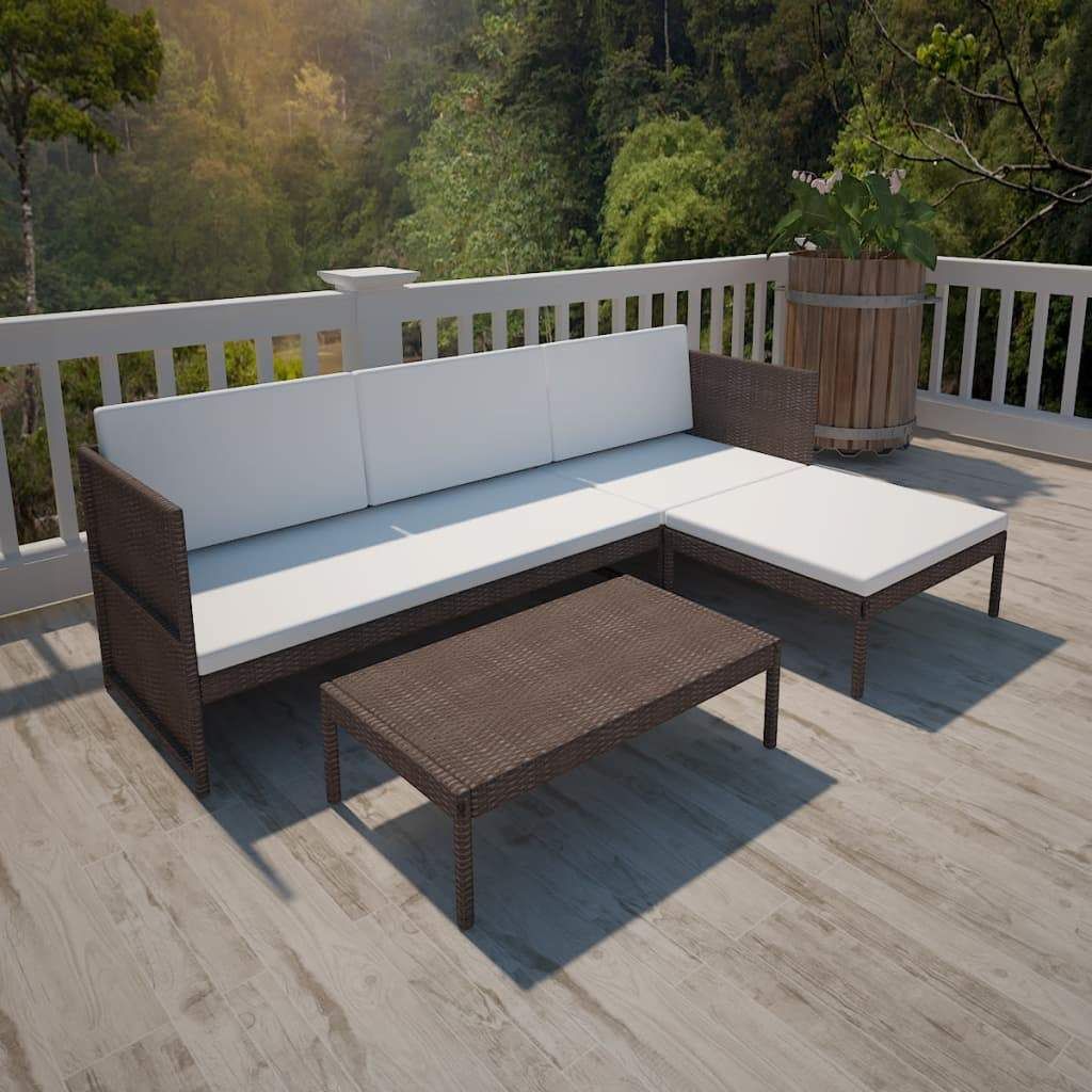ZUN 3 Piece Garden Lounge Set with Cushions Poly Rattan Brown 41381