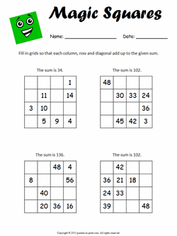 Intermediate Magic Square Worksheet School Pinterest Math Preview Of Advanced Magic Square Set X Grids